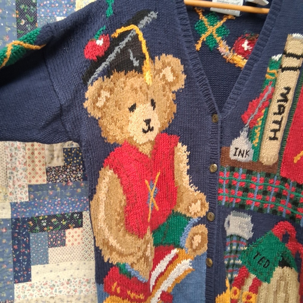 VTG Signatures Northern Isles II School Teacher Cardigan Hand Knitted 2X Teddy - Picture 2 of 12